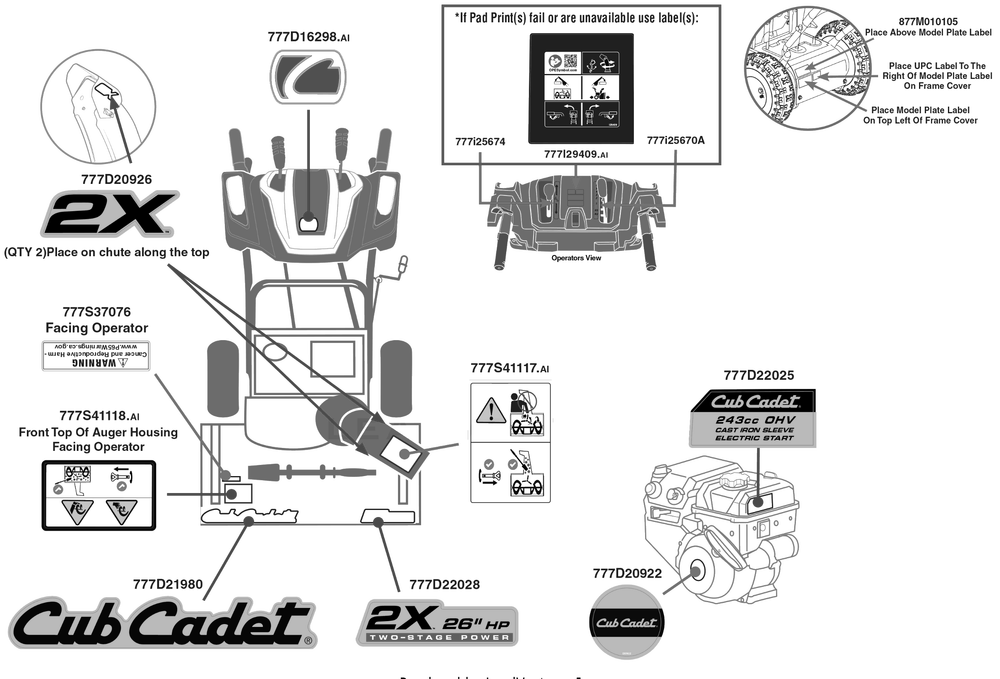 Label Map Diagram and Parts List for 2X26-INCHHP (31AM5CVS710)(2020) Cub Cadet Snow Blower
